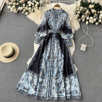 A line Long Sleeves Floral Holiday Dresses Women's Dress SD1284